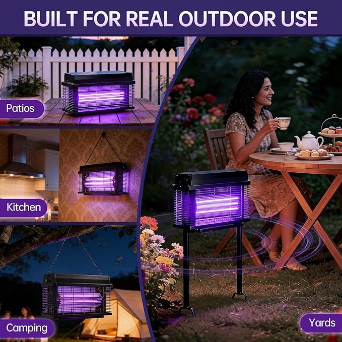 Solar Bug Zapper Outdoor 4000 SQ.FT Mosquito Zapper with Smart Rain Off Rechargeable Mosquito Killer Lamp Wireless Solar Powered Fly Trap for Yard Patio RV Camping (Black)