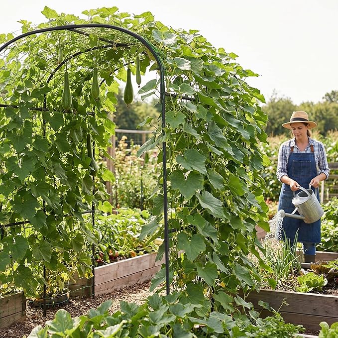 SUNYRISY Garden Arch Trellis for Climbing Plants Outdoor 71 x 47 x 83 Metal Core Tall Archway Tunnel Plant Support for Cucumber Tomato Vine Flowers Vegetables Climbing Plants