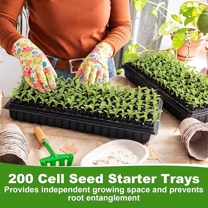 Vesici 20 Pack Seed Starter Trays 200 Cell Seedling Trays with 1020 Flat Tray Deep Plug Nursery Plant Pots for Germination Water Collection Indoor Outdoor Seed Starting &amp Transplanting