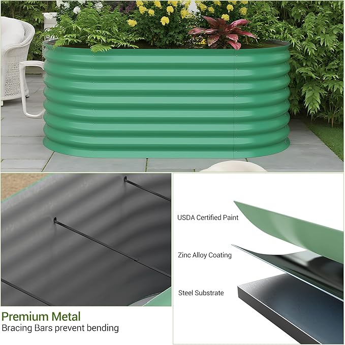 Galvanized Raised Garden Bed – 8x4x2 ft Metal Planter Box for Vegetables &amp Flowers Rust-Resistant Outdoor Gardening Easy Assembly Garden Box (Green)
