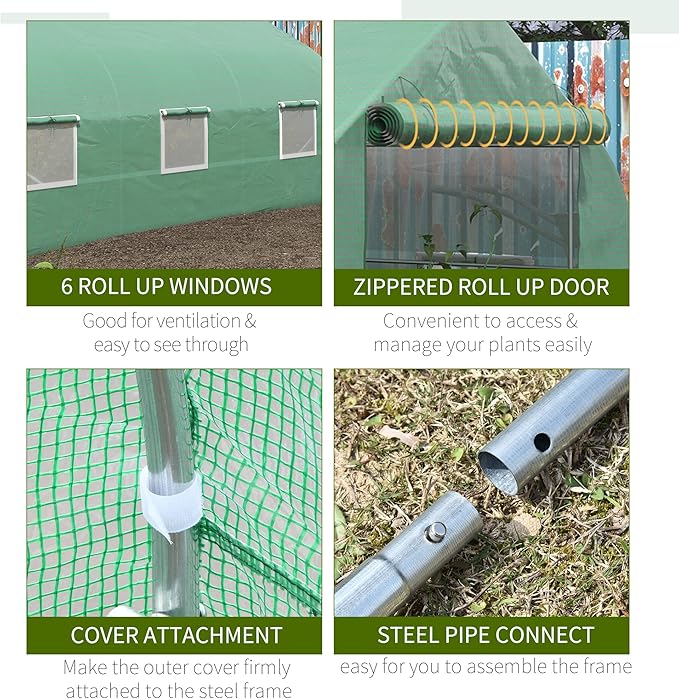 11.5' x 10' Walk-in Greenhouse for Outdoor Use – Heavy Duty Galvanized Steel Frame PE Cover with UV Protection Zippered Mesh Door &amp 6 Ventilation Windows