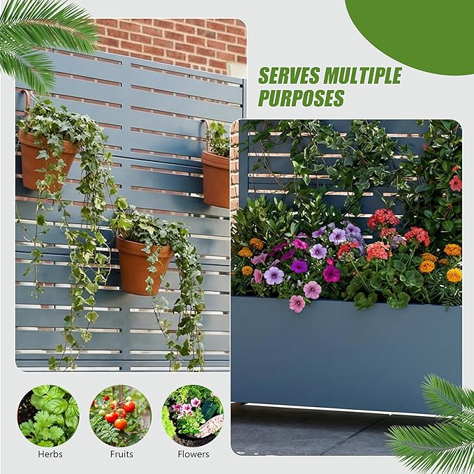 Casaphoria Metal Raised Garden Bed with Trellis and Wheels 72x35x16 Planter Box for Climbing Plants Vegetables &amp Vines Features Drainage Holes and Privacy Screen Blue-Louvered