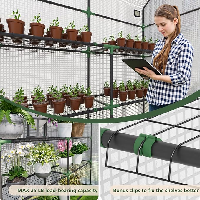 Greenhouse for Outdoors Small Greenhouse Walk-in Greenhouses with 3 Tiers 8 Shelves PE Cover Heavy Duty Plant Greenhouses for Garden and Backyard