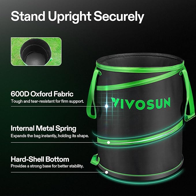 VIVOSUN 40-Gallon Collapsible Garden Bag Yard Waste Bin with Hard-Shell Bottom Leaf Scoops and Gloves Collapsible Yard Waste Containers for Lawn Care and Camping
