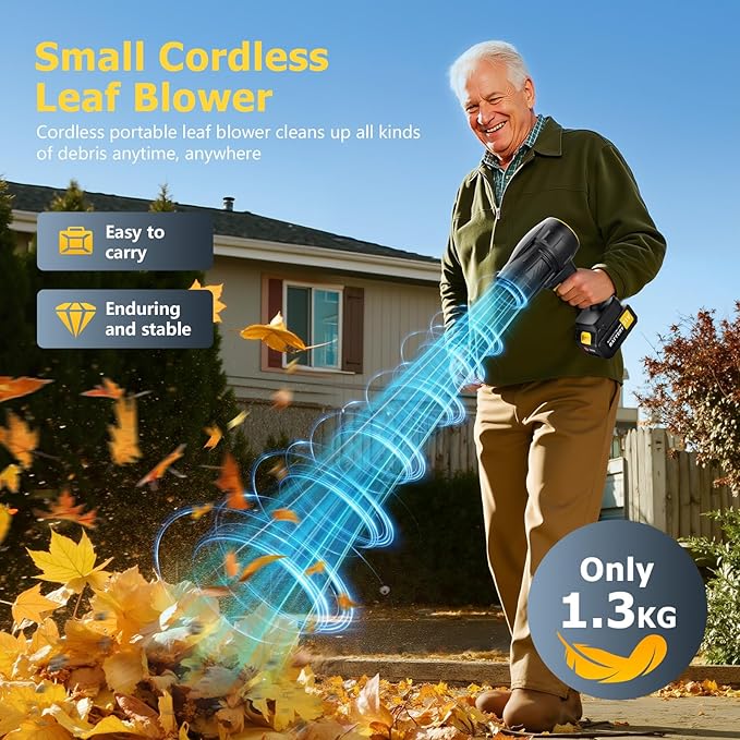 Handheld Leaf Blower Cordless with 2 Battery and Charger 550CFM Lightweight Electric Cordless Leaf Blowers 21V Battery Powered Leaves Blowers for Lawn Care Patio Car and Dus (Black)