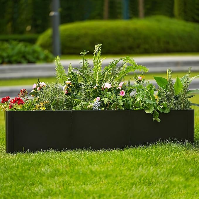 IDEALHOUSE 54x20 Metal Planter Box with Drainage Holes &amp Rounded Corners – Modern Heavy Duty Steel Raised Garden Bed with Snap-On Assembly for Patio Gardening &amp Balcony