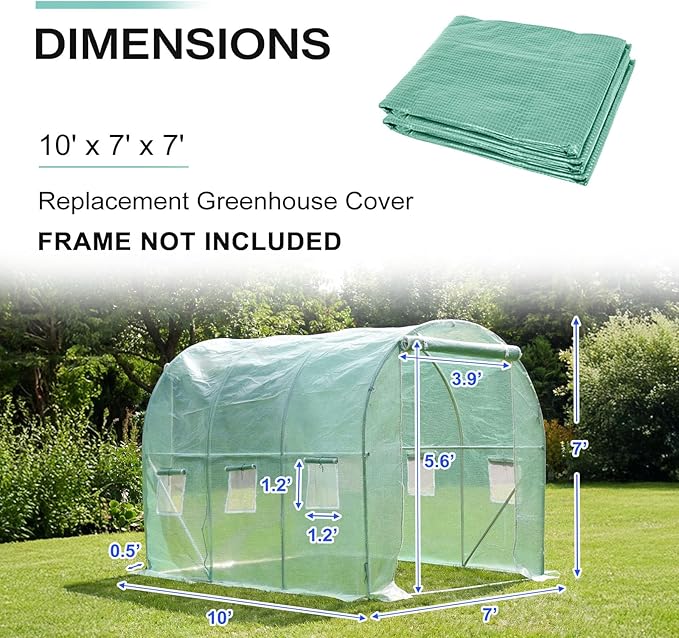 BPS Greenhouse Replacement Cover 10' x 7' x 7' Large Walk in Tunnel Outdoor Plant Gardening Greenhouse Spare Parts Cover (Only Cover)