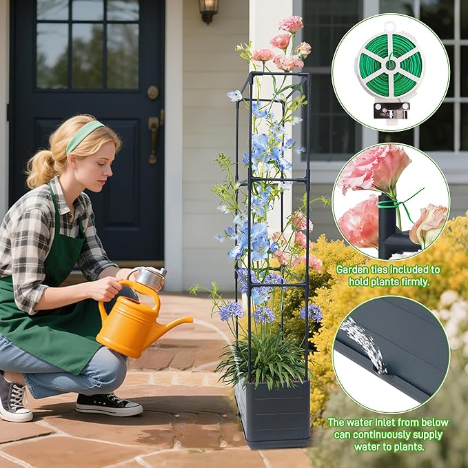 2 Packs Raised Garden Bed Tomato Planter Box with Trellis 43.4 Self-Watering Tomato Cage with Rectangular Trellis for Climbing Plants Flowers Vegetables Vine in Patio Garden Indoor Outdoor