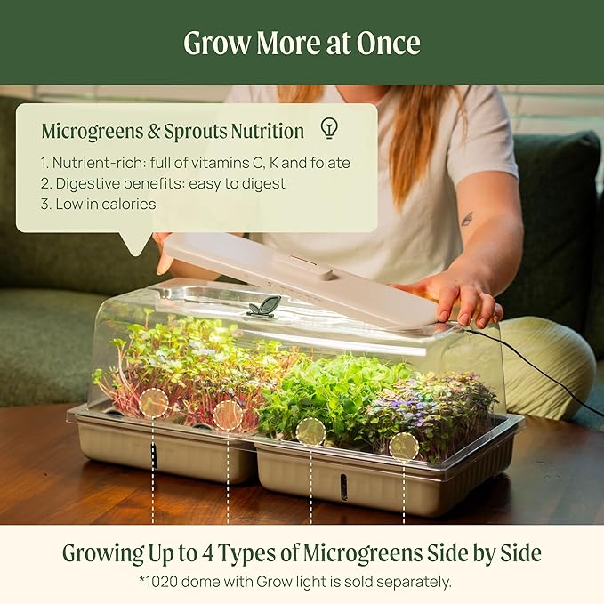 Self-Watering Microgreens Growing Kit with 20 Capillary Grow Mats and Humidity Domes 4 Trays for Growing Multiple Micro Greens and Sprouts Hydroponic Growing System with Water Level Indicator