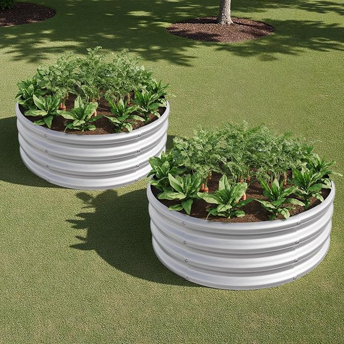 2PCS 32.08*11.4 Tall Round Raised Garedn BedMetal Raised Beds for Vegetables Outdoor GRaised Planter Box Backyard Patio Planter Raised Beds for Flowers Herbs Fruits Silver