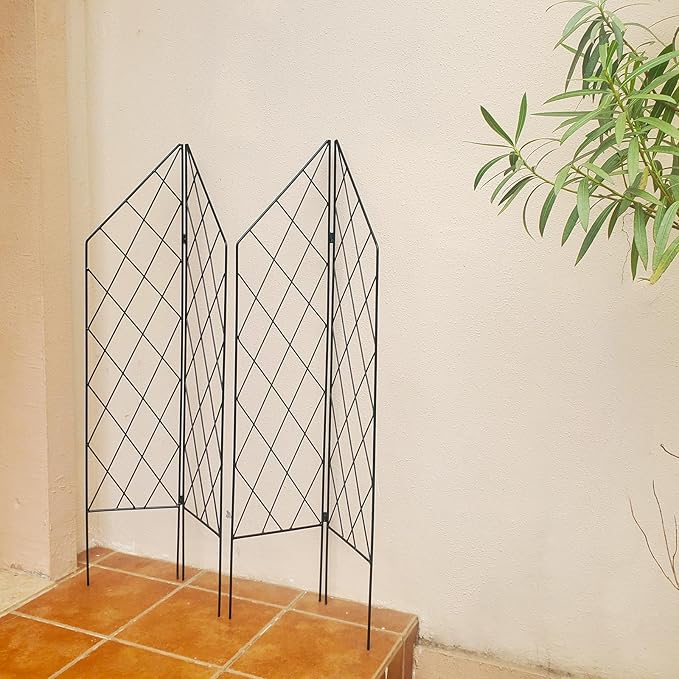 2 Pack Metal Garden Trellis for Climbing Plants Foldable 45.3 H x 9.8 W Black Iron Wire Lattices Grid Panel for Climbing Plants Vines Flower Support Decorative Outdoor