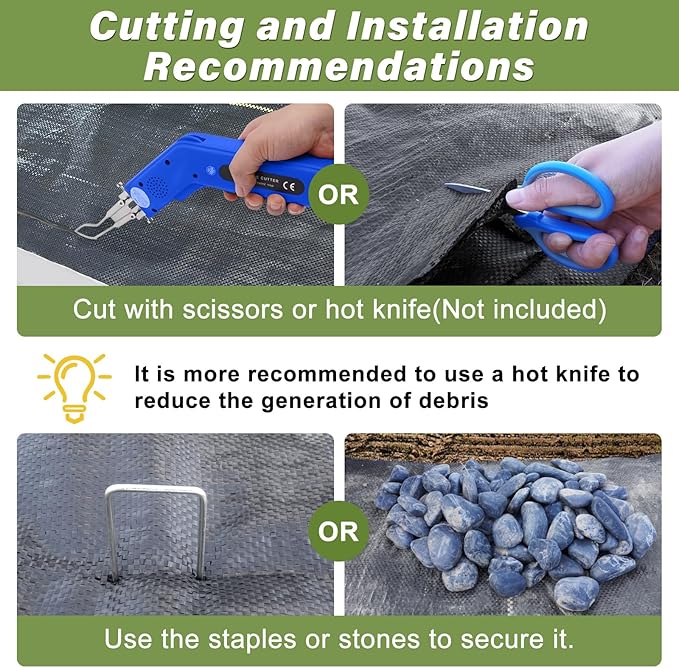 KANAGAWA 6oz Heavy Duty 8ft x 300ft Weed Barrier Fabric - Professional Woven Landscape Ground Cover with 90 Landscape Staples Superior 6oz Density for Driveway Garden &amp Yard Greenhouse Gardening