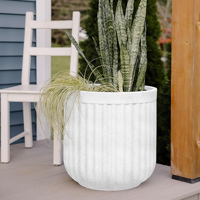 Beuta Large Planters for Outdoor Plants - Set of 3 15/18/20 Inches - USA Made - Outdoor Planters for Porch - Tall Planter for Outdoor &amp Indoor Plants | Large Indoor Plant Pot - Limewash