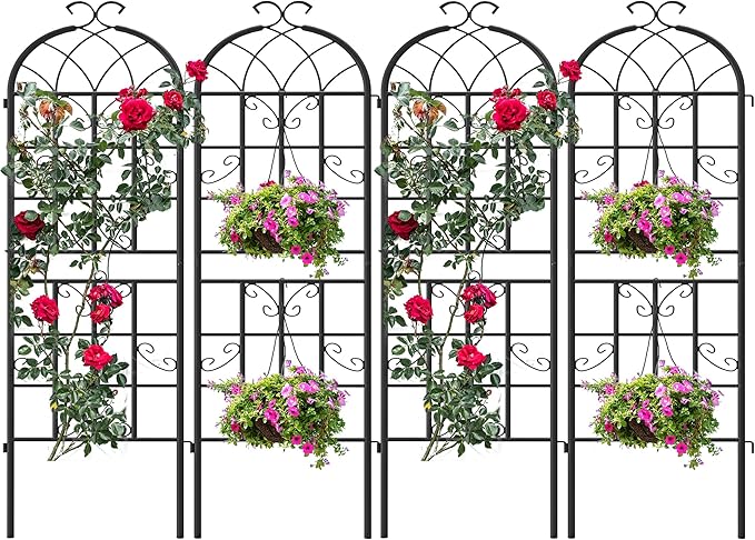 4 Pack 71x20in Garden Trellises Butterfly Black Metal Coated Rustproof Trellis for Climbing Plants Outdoor Roses Vegetables Vines Cucumbers