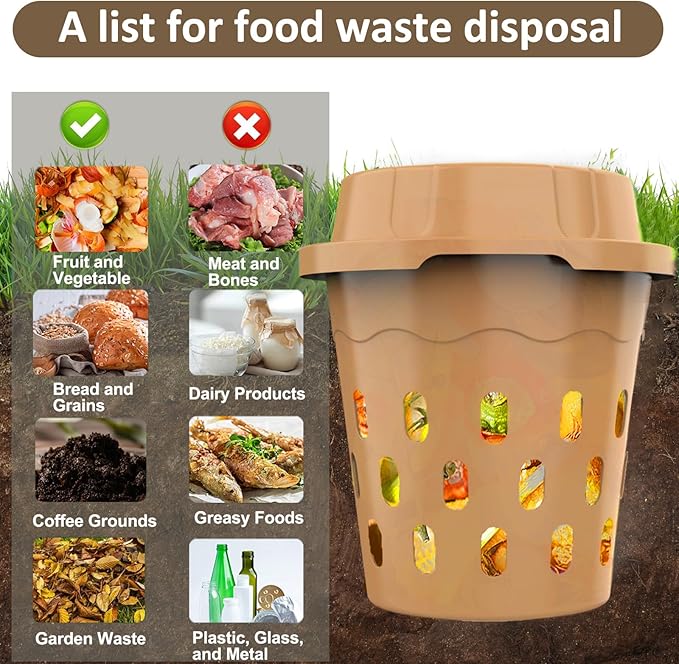 2-Pack InGround Compost Bin for Garden Beds 8L Worm Composter Farm for Faster Composting Worm Composter Kit with Aeration Animal-Proof Lid for Beginners (9.5x9.5x10.8Inch) (2 Gold)