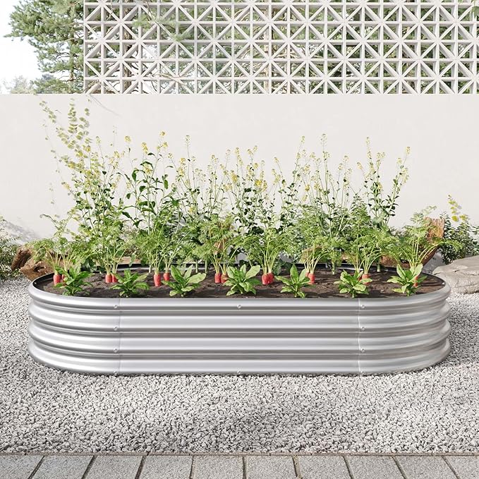4x2x1ft Heavy Duty Metal Raised Garde Bed Kit Oval Large Metal Planter Boxes for Vegetables/Herbs/Flowers Galvanized Planter Raised Garden Beds for Outdoor with Reinforced Edges (2Pcs 4x2x1ft)