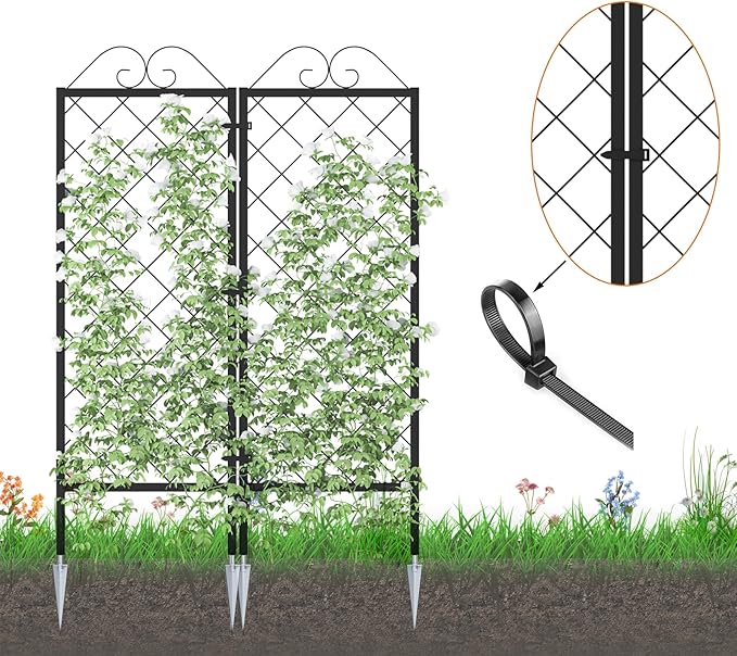 Zhongma 2 Pack Metal Garden Trellises for Climbing Plants 53.5 Inch Tall Metal Fence Plant Support Trellis for Flower and Vagetable