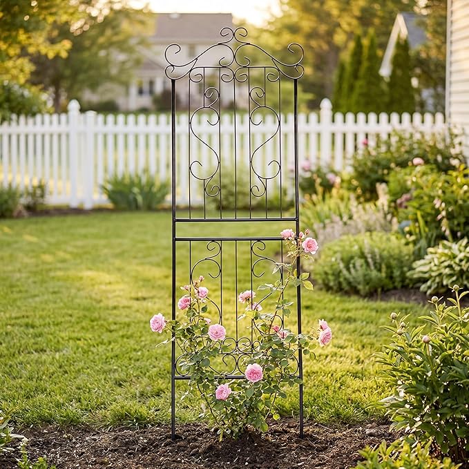 1 Pack Trellis for Climbing Plants 82.7 H x 26.7 W Tall Garden Trellis Wrought Iron Heavy Scroll Metal Decoration Lawn Patio for Rose Clematis Ivy Weather Resistant