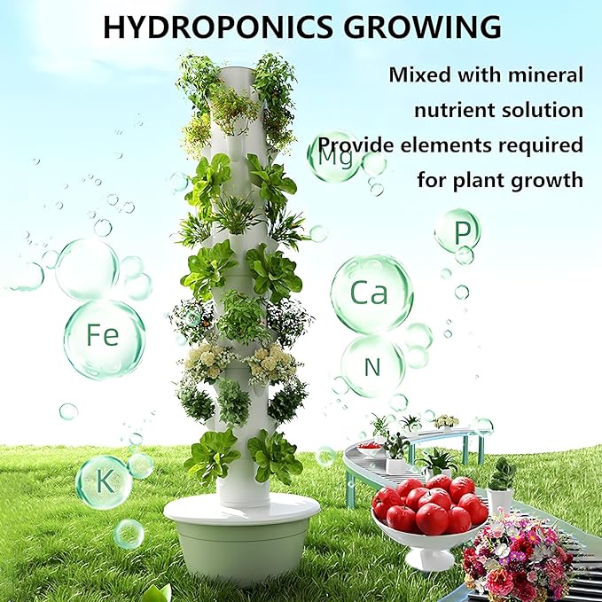 Hydroponic Tower Growing Sytem with Pump and Movable Water Tank Indoor Vertical Gardening Grow Kit Hydroponics Tower Garden for Indoor Herbs Fruits and Vegetables Black-5Layer