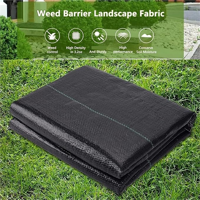 Weed Barrier Fabric Garden Weed Barrier Landscape Fabric Weed Block Fabric Woven Mulch for Landscaping Ground Cover Weed Control Fabric for Gardening(1.5Mx5M)