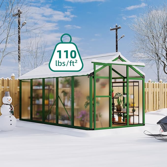 6x10 FT Greenhouse for Outdoors Aluminum Greenhouse with Quick Setup Structure and Roof Vent Polycarbonate Greenhouses Heavy Duty Large Walk-in Greenhouse for Winter Garden Backyard Patio Lawn