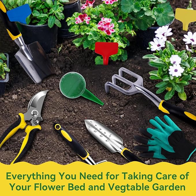 Garden Tools Set 12-Piece Heavy Duty Gardening Hand Tools with Fashion and Durable Garden Tools Organizer HandbagRust-Proof Garden Tool Set Ideal Gardening Gifts for Women