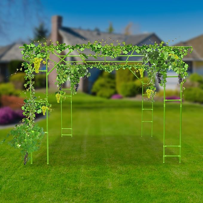 Metal Pergola Arbor Garden Arch Trellis for Climbing Plants 9.84 * 6.56 * 7.55ft Large Tall Trellis Plants Support for Climbing Vine Vegetable Fruit Flower Wedding Party (Green Style B)