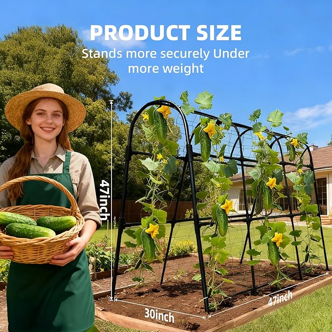 Cucumber Trellis for Raised Bed U-Shape Garden Arch Metal Support for Climbing Plants Metal Arch Plant Support Vegetables Trellis Plant Support for Vine Outdoor (Black 47*30*47inch(L*W*H))