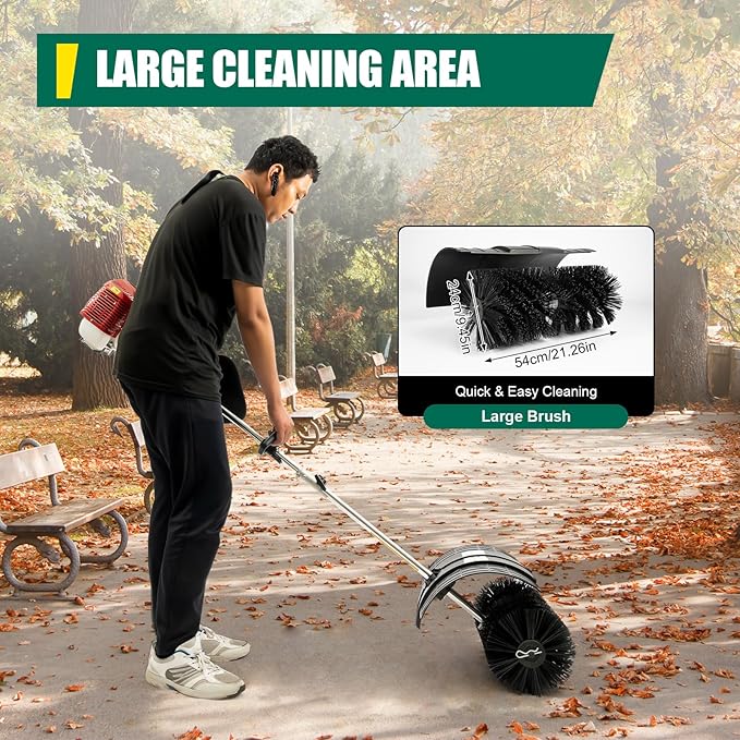 DNYSYSJ 52cc Handheld Sweeper 2-Stroke Gas Power Sweeping Broom Single Cylinder Walk Behind Sweeper Cleaning Driveway Turf Lawns Artificial Grass Power Brush Lawn Sweeper Cleaner Tools for Walkway