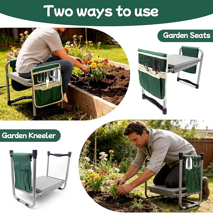 Garden Kneeler and Seat with 11.5 Wide Pad Foldable Garden Stool with 2 Tool Bags Heavy Duty Garden Kneeler for Gardening Women Horticulturist