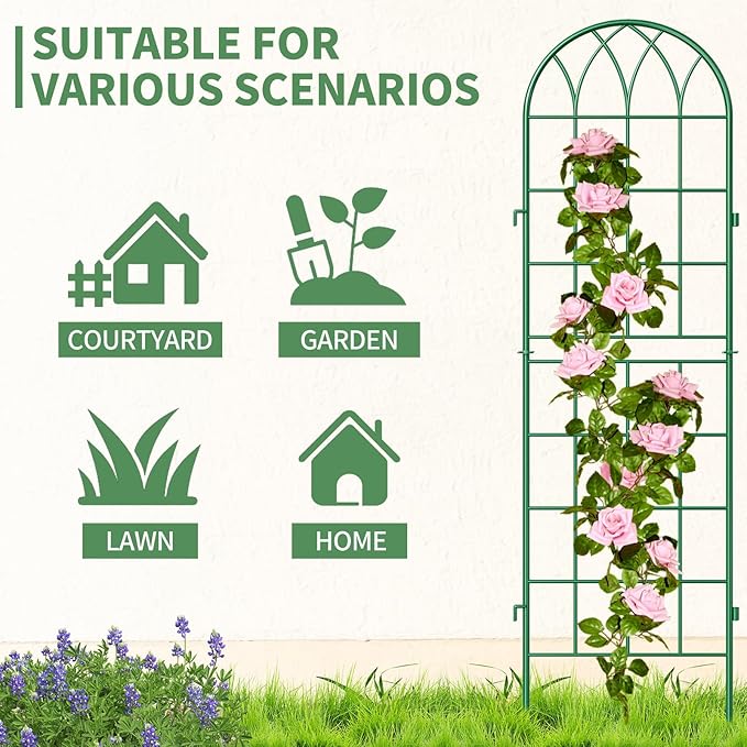 SUNYRISY 4Pack Metal Garden Trellis for Climbing Plants Outdoor 59x16in Metal Plant Support for Flowers Tomato Cucumber Rose Vegetable Garden Courtyards Lawns Decoration Green