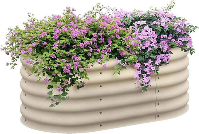 Outsunny 3.5' x 2' x 1.4' Galvanized Raised Garden Bed Kit Outdoor Metal Elevated Planter Box with Safety Edging Easy DIY Stock Tank for Growing Flowers Herbs &amp Vegetables Cream