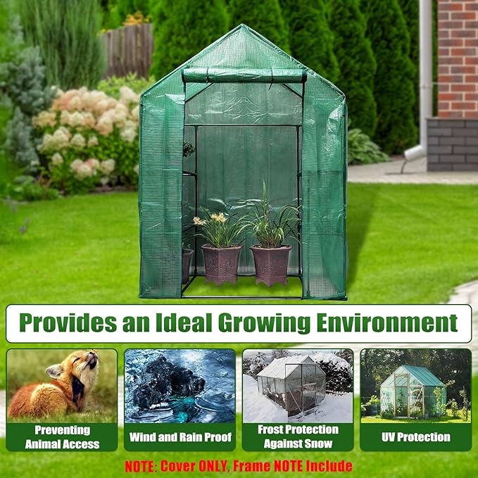 Walk-in Greenhouse Replacement Cover with Roll-Up Zipper Door 56×56×76 inch PE Greenhouse Cover Protect Outdoor Gardening Plants from Cold FrostWaterproof and UV Resistant(Frame Not Include)