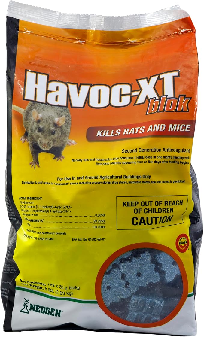 Neogen RODENTICIDE Havoc XT Rat Bait Block Pouch 8-Pound (00595) blue
