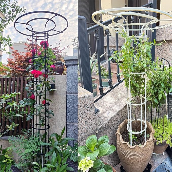 Vertical Garden Trellis for Climbing Plants Outdoor H 110cm 145cm 180cm 215 cm Indoor Vertical Metal Umbrella Plant Trellis for Patio Backyard(White5.91ft)