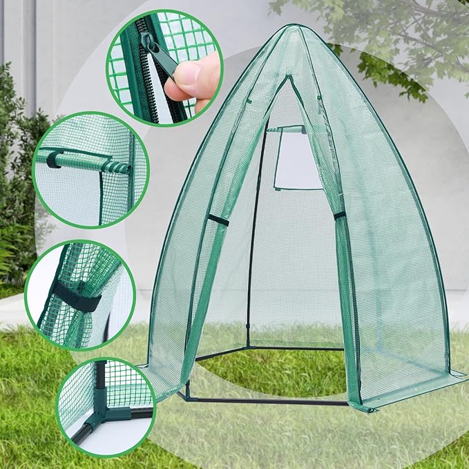 Portable Plant Protector from Animals Ohuhu Greenhouse for Outsides with Durable PE Cover Heavy Duty Green House with Zippered Door Mesh Window for Vegetables Flowers Fruits Herbs 63x54x71 Inch