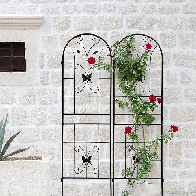2 Pack Large Garden Trellis Heavy Duty Rustproof Iron Plant Trellis for Potted Plant Support Metal Climbing Rose Trellis Vine Vegetable CucumberBlack-71 H x 19.7 W