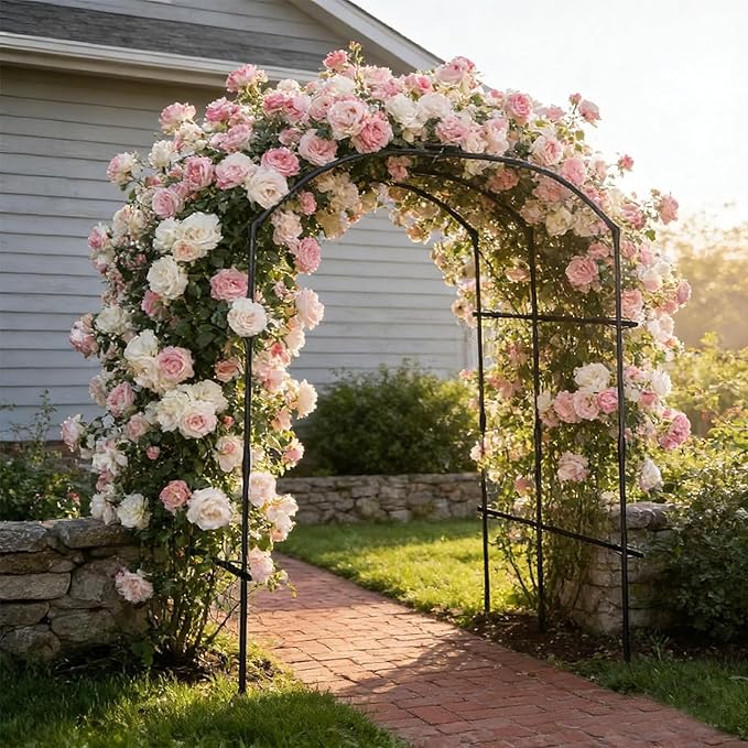 Tall Garden Arch Trellis for Climbing Plants 87in Tall Metal Plant Support Trellis Archway for Climbing Plant Vegetables Cucumber Outdoor Yard Lawn Garden Arch Tunnel Trellis