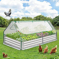 Raised Garden Bed with Cover 6x3x1 Ft Outdoor Galvanized Metal Planter Box with 2 Screen Windows Mini Greenhouse for Vegetables and Flowers Clear Top Cover