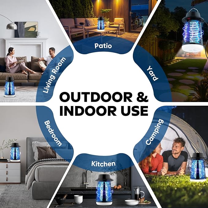 Bug Zapper Mosquito Zapper with LED Light Bug Zapper Outdoor Indoor- 4200V Electric Fly Trap with 5.9ft Cable Fly Zapper Indoor Mosquito Repellent Outdoor Patio and Backyard Home Camping