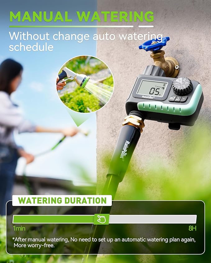 RAINPOINT Sprinkler Timer Programmable Water Timer for Garden Hose Outdoor Soaker Hose Timed with Rain Delay/Manual/Automatic Watering System Digital Irrigation for Yard Lawn 1 Outlet