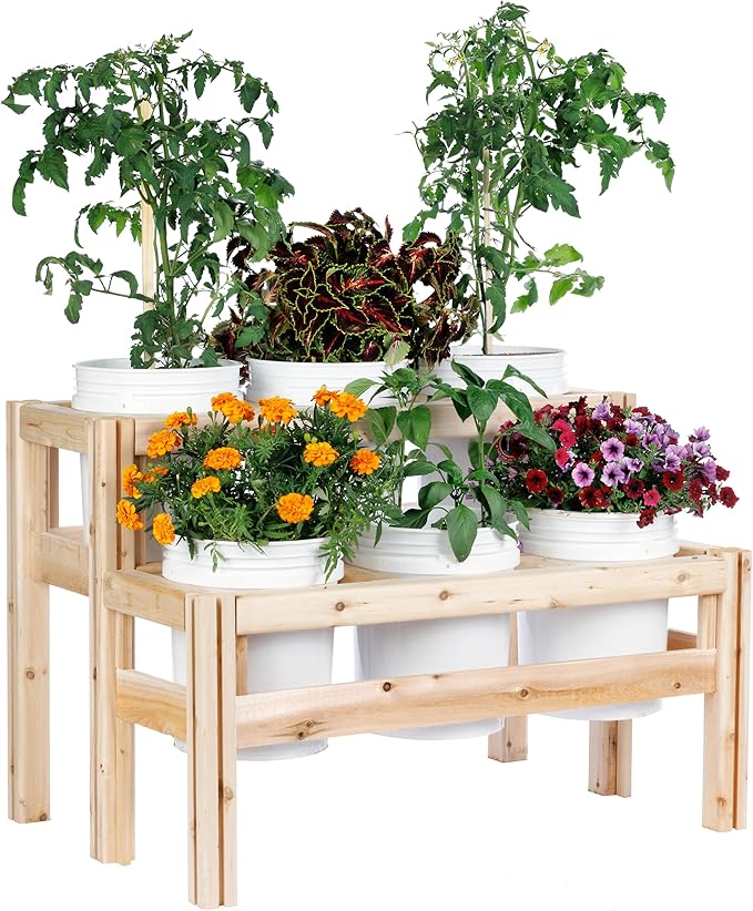Greenes Fence Two-Tiers Six Bucket Elevated Cedar Wood Garden Frame 43 in. x 30 in. x 30 in. - Made in USA with North American Cedar