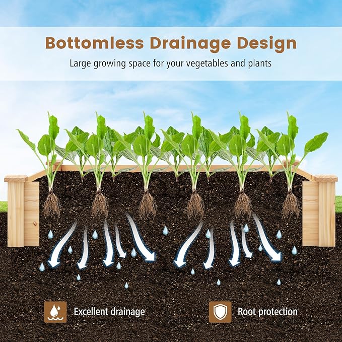 S AFSTAR Raised Garden Bed with Wood Composter 49 x 49 x 10 Open Base Fir Wood Garden Bed Outdoor Elevated Garden Box Raised Bed Above Ground Planter Box for Veggies Fruits Flowers Herbs