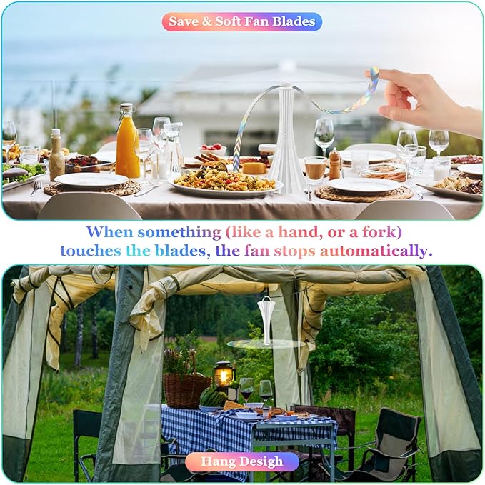 Fly Fans for Tables Rechargeable Fly Repellent Fans to Keep Flies Away by Soft Blades Food Fans for Camping Picnic Fishing Fly Repellent Outdoor Patio2PCS White
