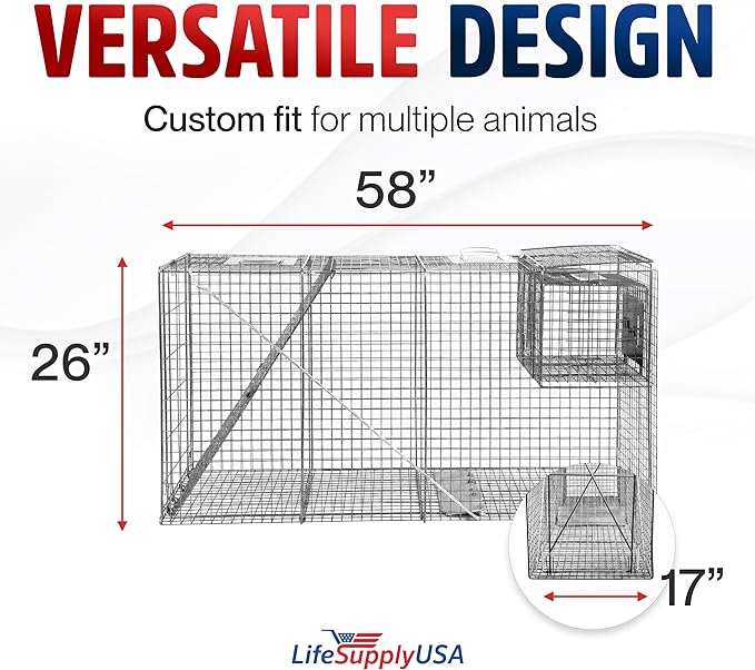 Heavy Duty Catch Release Large Live Humane Animal Cage Trap (58 x 26 x 17)