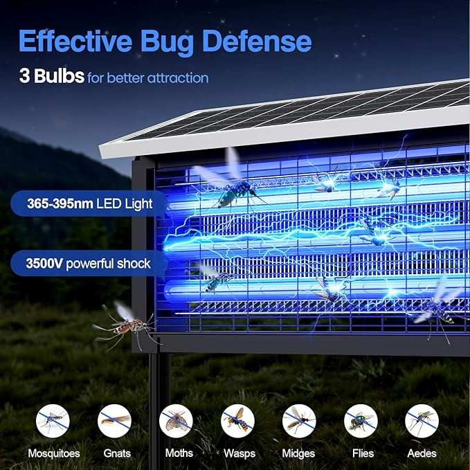 Solar Bug Zapper Outdoor 30W Large Mosquito Zapper Electric Mosquito Killer Outdoor Waterproof &amp Portable Fly Killer Rechargeable Flying Insect Trap for Patio Yard Garden Home Camping Bla