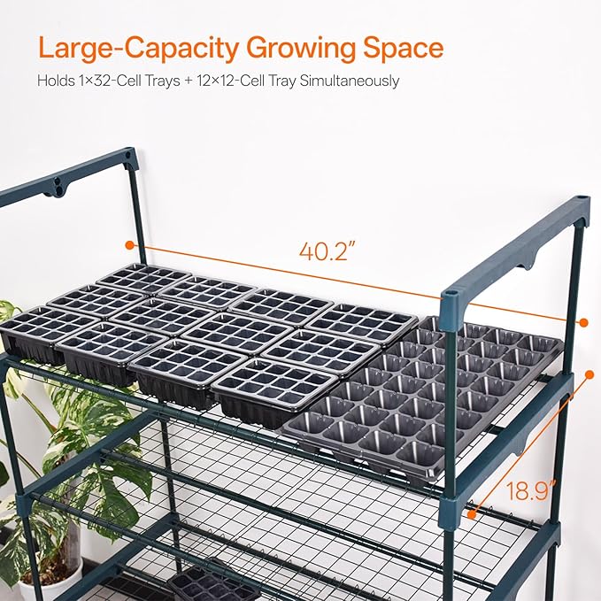 Bstrip Indoor Greenhouse with Grow Light 5-Tier Large Green House 5Pcs Grow Lights for Seed Starting with Timer PVC Tent with Airflow Windows Indoor Greenhouse Cabinet 40.2x18.9x74.8in