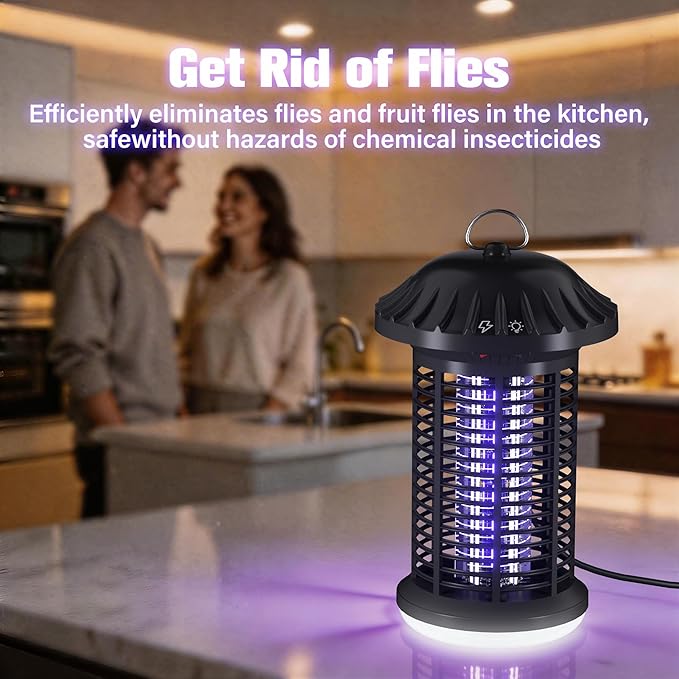 Bug Zapper Indoor &amp Outdoor Water Proof Mosquito Zapper with LED Light 4200V Electric Bug Zapper for Home Patio Office Courtyard (Black)