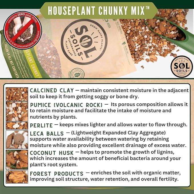 Sol Soils Houseplant Chunky Mix - Fast Draining Chunky Soil Mix for Indoor Plants - 1 Gallon - Coco Coir Perlite Pumice