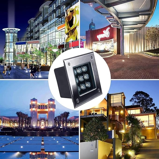 Outdoor Buried Lights - Square Garden Landscape Lamp IP67 Waterproof Recessed LED Spotlight 12V Low Voltage Led Well Lights for Yard Lawn Patio Pathway Garage Illumination(Warm white light9 W)